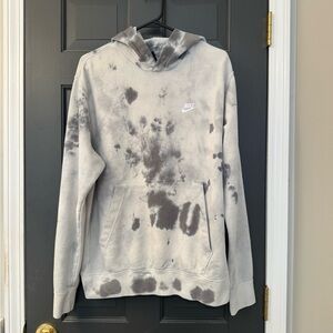 Unisex Nike Gray and White Tie-Dye Hoodie
